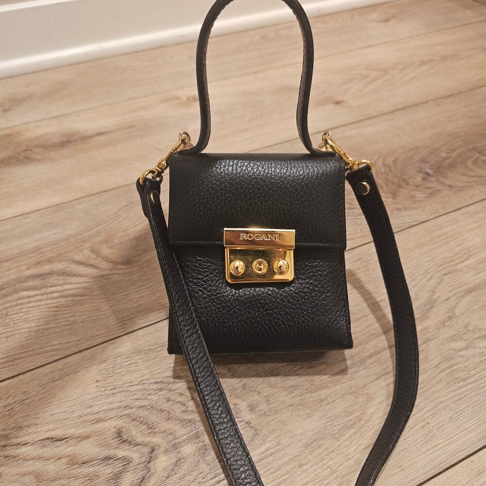 NWO/ Francesco Rogani Black Pebbled Leather Mini Top-Handle Handbag 5 X 4.5